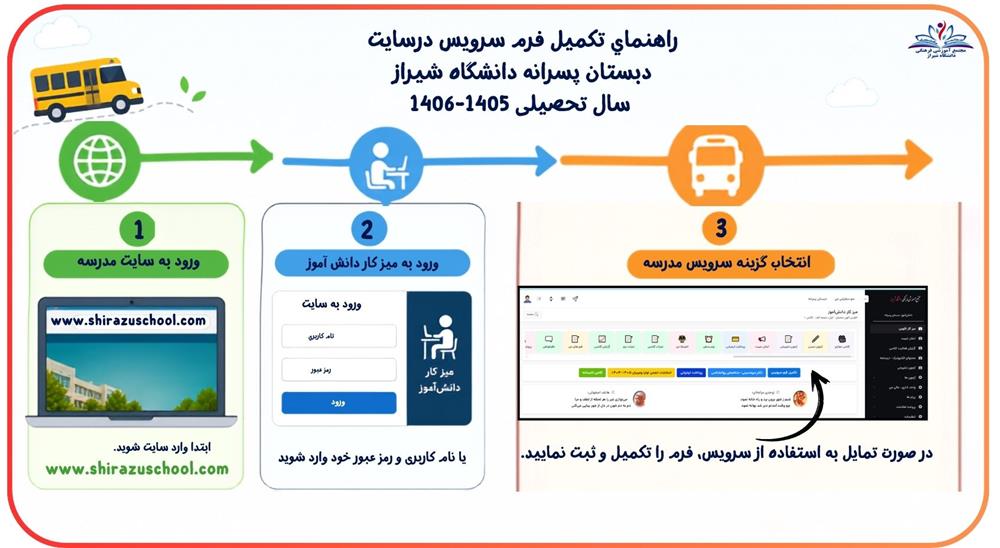 اطلاعیه تکمیل فرم سرویس دبستان پسرانه دانشگاه شیراز